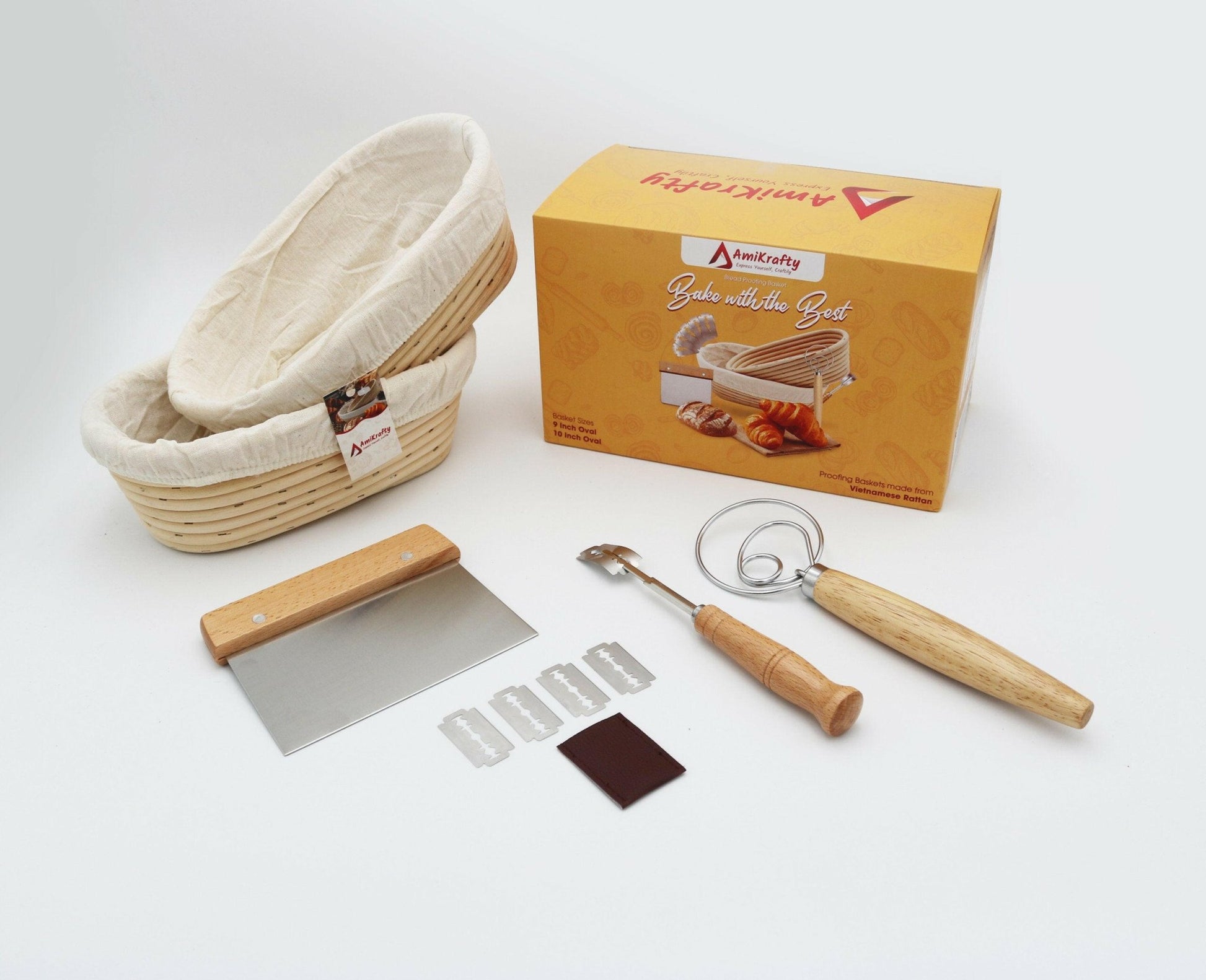 AmiKrafty’s Premium Bread Making Set: Banneton Bread Proofing Basket - Ami Krafty - Express Yourself, Craftily