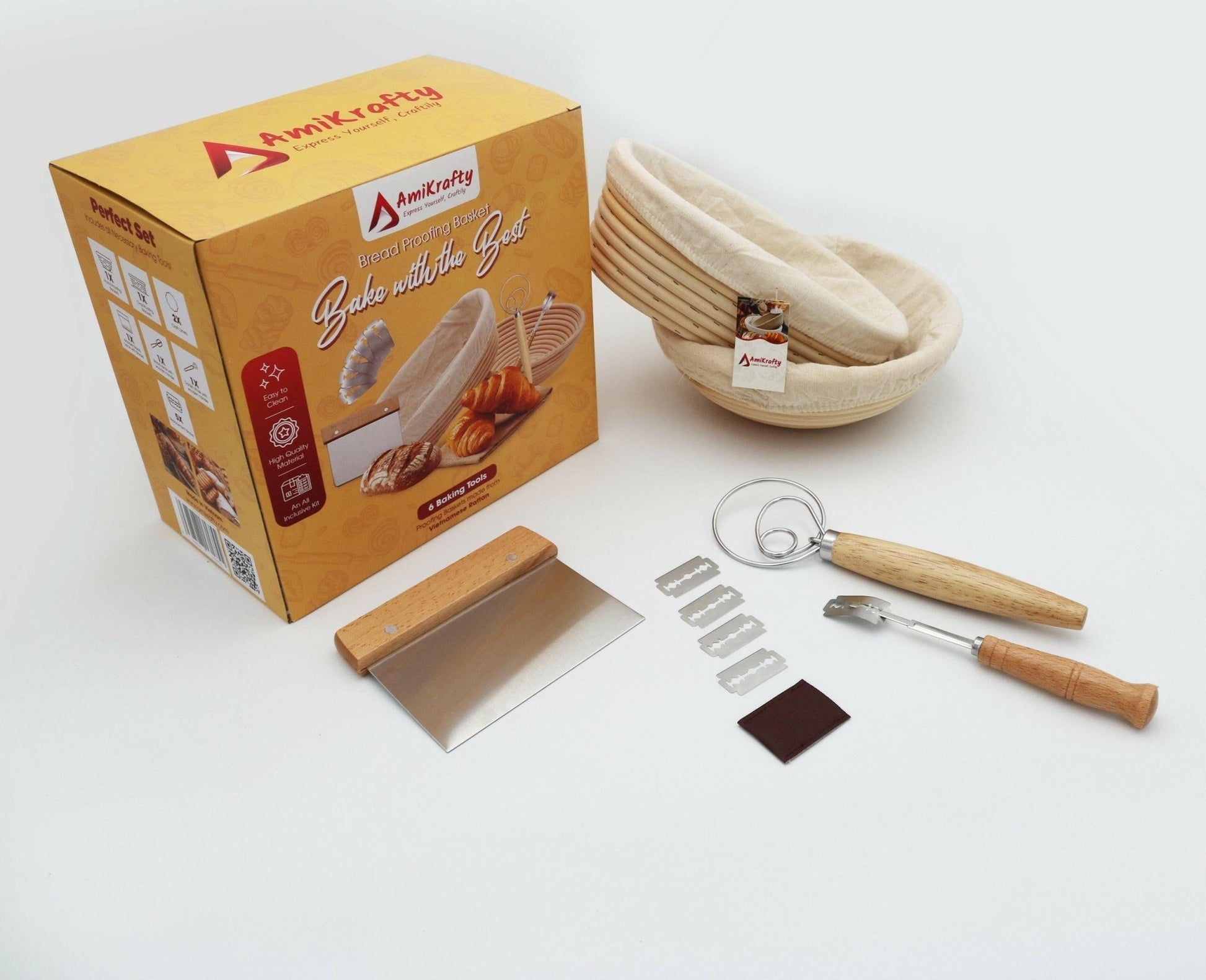 AmiKrafty’s Premium Bread Making Set: Banneton Bread Proofing Basket - Ami Krafty - Express Yourself, Craftily