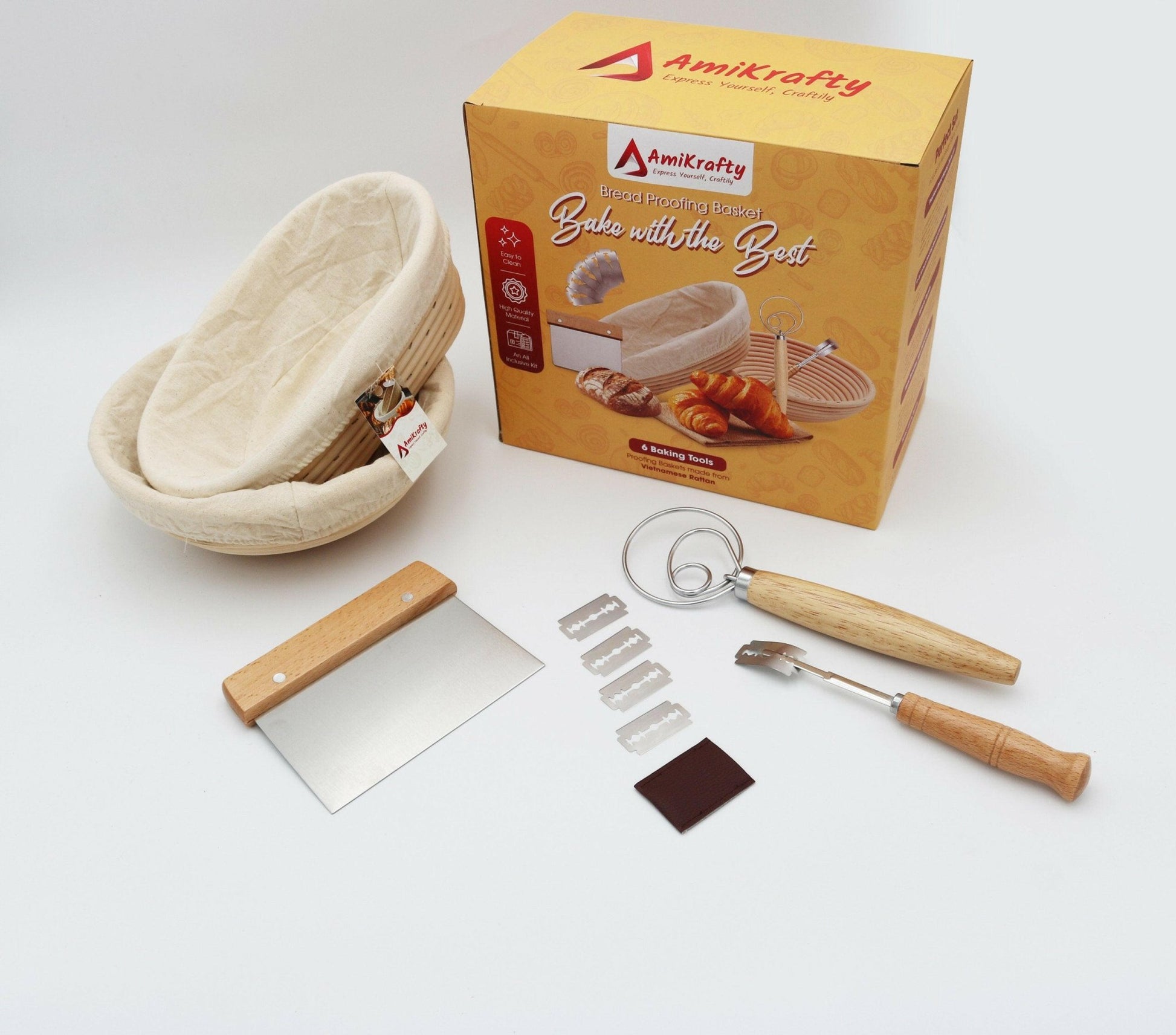 AmiKrafty’s Premium Bread Making Set: Banneton Bread Proofing Basket - Ami Krafty - Express Yourself, Craftily