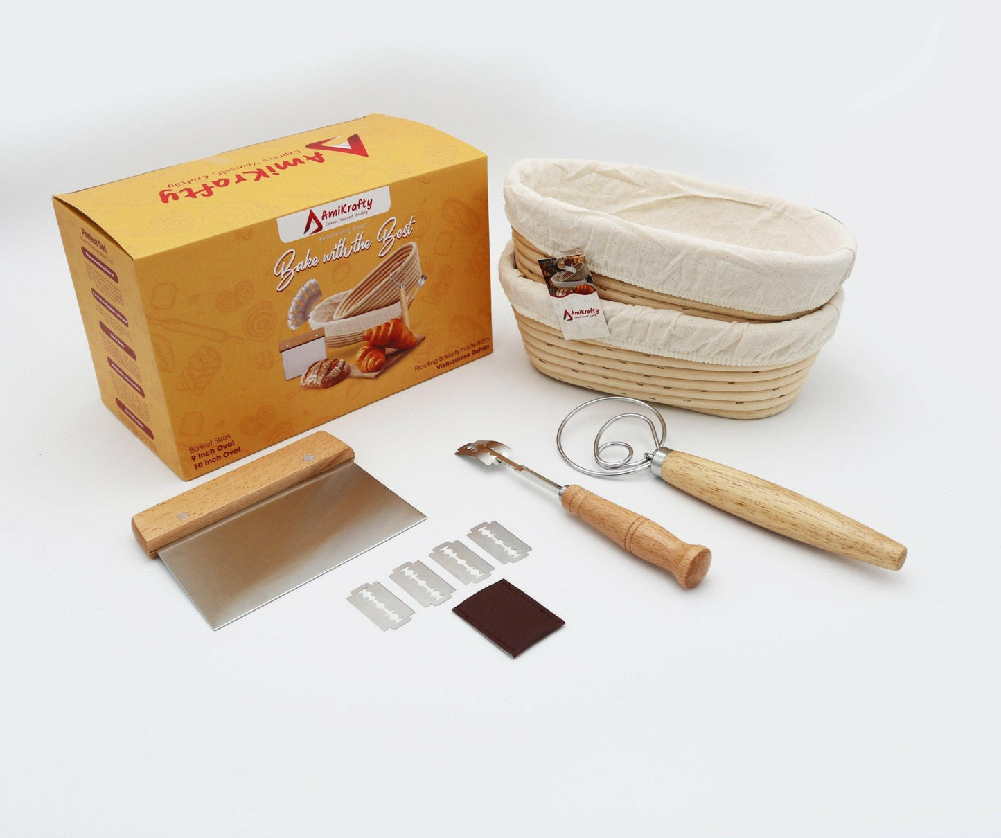 AmiKrafty’s Premium Bread Making Set: Banneton Bread Proofing Basket - Ami Krafty - Express Yourself, Craftily